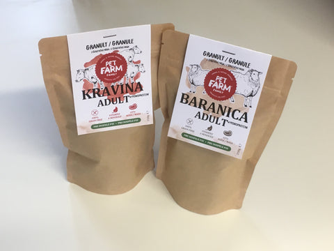 Kravina + Baranica granuly pre dospelých psov – Výhodný ochutnávkový dvojbalíček