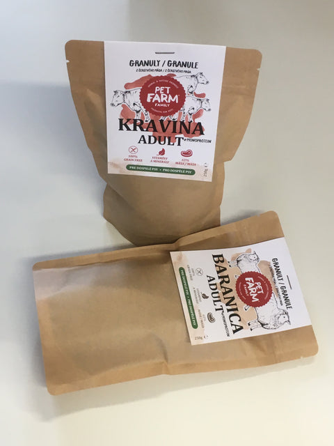Kravina + Baranica granuly pre dospelých psov – Výhodný ochutnávkový dvojbalíček